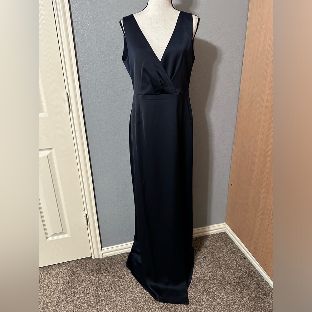 Anthropologie BHLDN Midnight Blue Piper V-Neck Side Slit Gown, Size 10 (v) - Picture 4 of 12